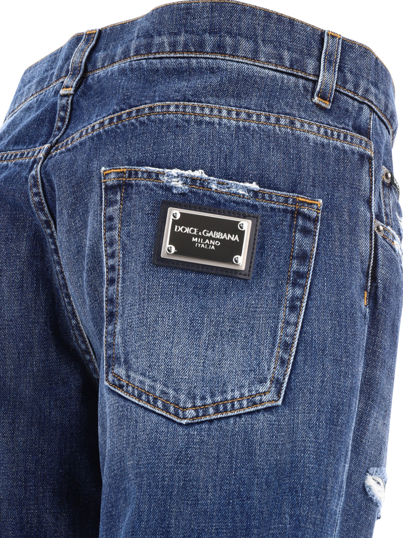 DOLCE & GABBANA Blue Straight leg jeans with ripped details